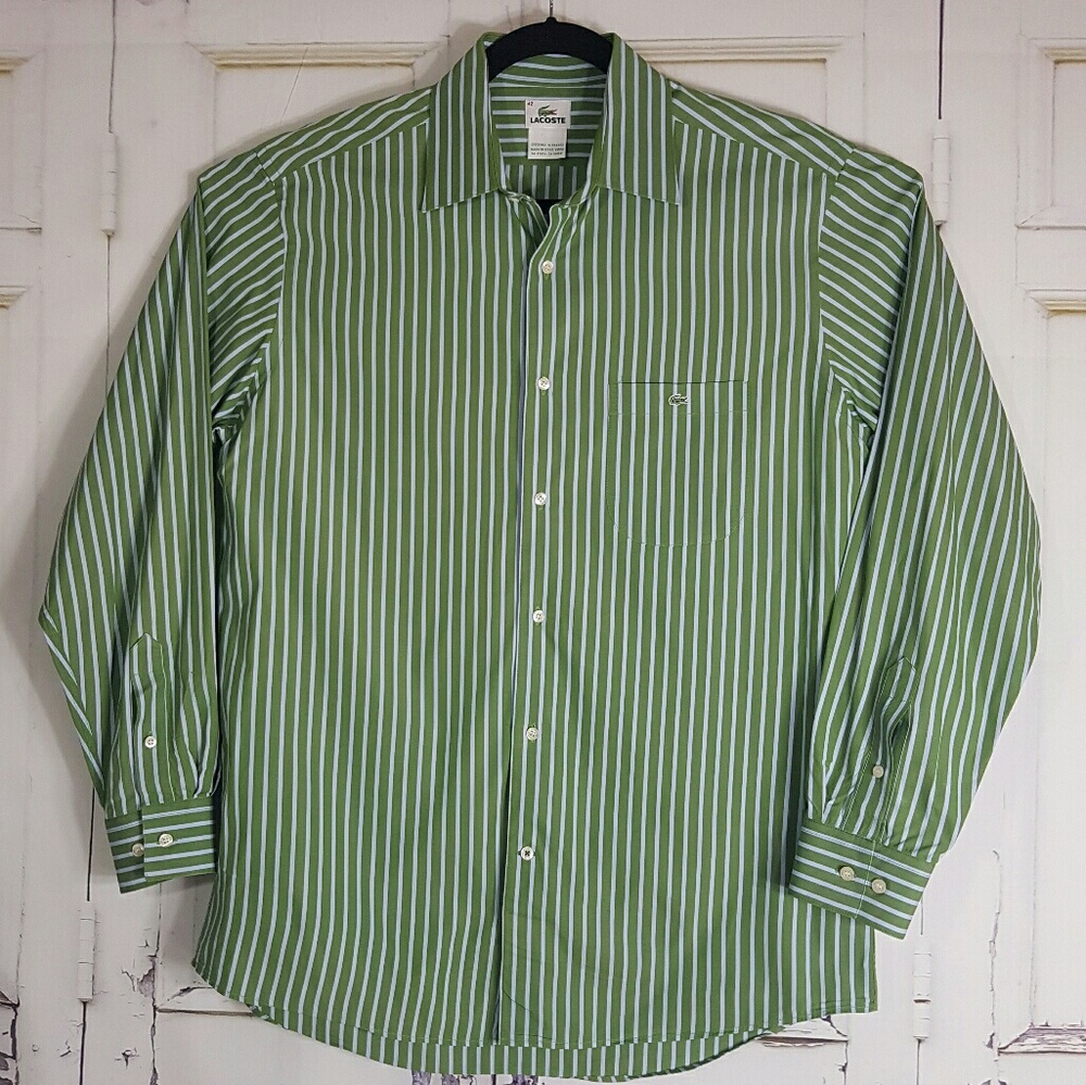 Lacoste Green Stripe Button Up XXL 42